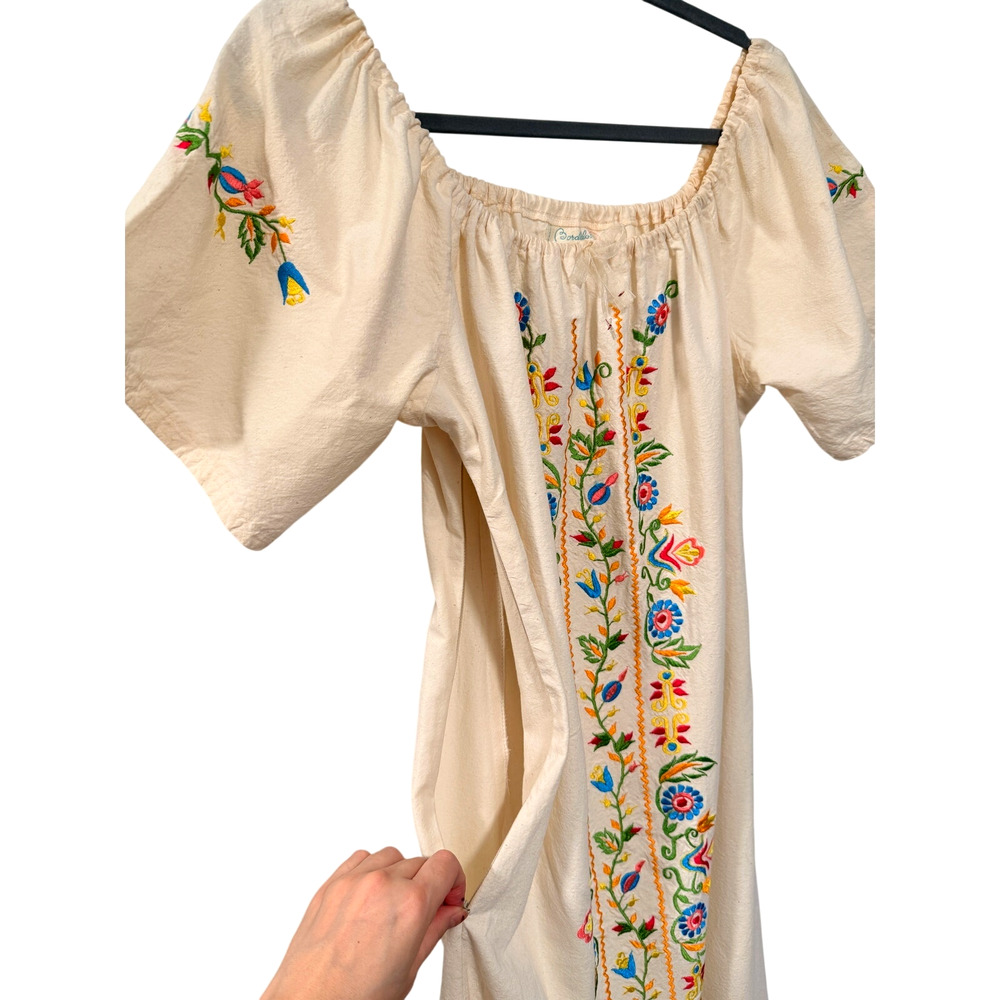Vintage Mary Vi BARBADOS Floral Embroidered Maxi Dress Mexico Folk Cotton MINT M - Picture 6 of 15